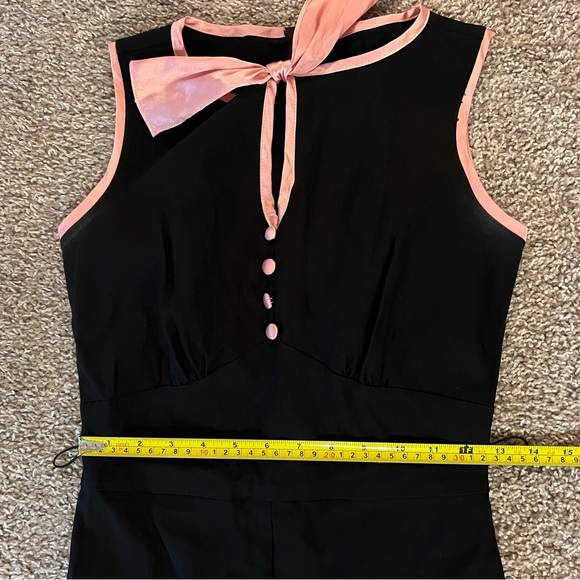 Stop Staring! Retro 30's 40’s 50’s Bombshell Dress Black With Pink Trim bow M - Picture 7 of 9